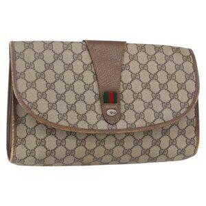 GUCCI GG Supreme Web Sherry Line Clutch Bag PVC Beige Gold